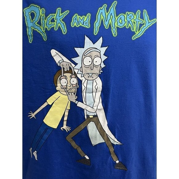 Rick and Morty Cartoon Mens Blue Graphic T-Shirt Large Adult Swim Stretch Cotton - Picture 3 of 5